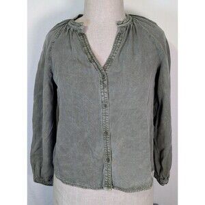 Bella Dahl Army Green 100% Tencel Lyocell V-Neck Long Sleeve Top Women's Med